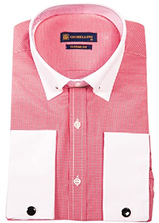 TruClothing Mens Club Collar Shirt with Bar Poplin Pin Check Smart Casual 1920s Blinders - Red XL