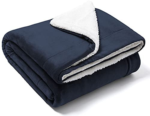 Decke Sofa Kuscheldecke 160x210 cm - Warm Sherpa Sofaüberwurf Decke - Dicke Sofadecke Couchdecke - Oeko-TEX - Flauschige Wohndecke für Couch - Blau