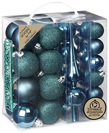Weihnachtskugeln Kunststoff 4cm-6cm 39er Set mit Christbaumspitze Christbaumkugeln (Emerald)