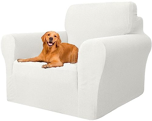 YSTELLAA Stretch Sofa überzug 1 Sitzer, Super Elastisch Sofabezug Mit Armlehnen Waschbarer, kratzfester rutschfest Sofa Cover für Hunde Katzen und Haustiere(Weiß, Sofa Breite 81cm-120cm)