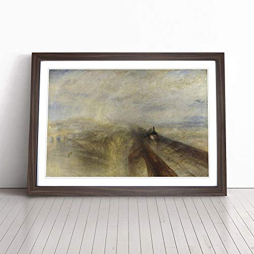 Joseph Mallord William Turner Rain, Steam and Speed Framed Wall Art Picture Print - Canvas Painting - Modern Home Décor Poster - Ready to Hang for Living Room Bedroom Kitchen - Walnut A2 (48 x 66 cm)
