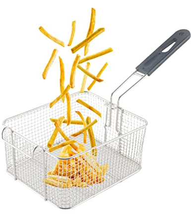 HIHELO Espumadera de Aceite con Colador para Freír Freidora con Mango de plástico, Cesta for freidora de Cocina, colador de Acero Inoxidable Colgante Cuadrado for Comida extraíble Cocina Frito Filtro