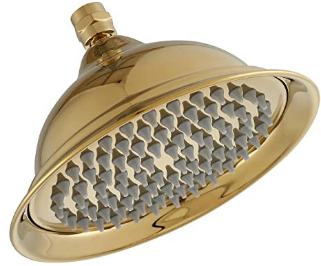 Wussh Traditional Round High Pressure 8 Inch Rainfall Shower Head Brass Victorian Style Showerhead in Polished Gold