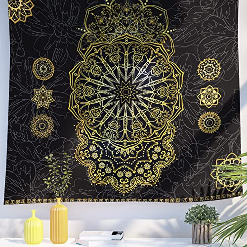 Berkin Arts Decor Wandteppich zum Aufhängen, Hintergrund aus hochwertigem Polyesterstoff Maximalismus Verziertes galaktisches Gold Persisches Design 130 x 150 CM