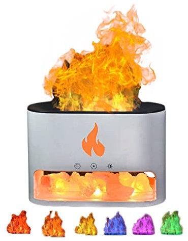 Fireplace Flame Crystal Salt Aromatherapy Diffuser, Essential Oil Diffuser 250mL, Flame Aroma Humidifier Diffuser, Himalayan Salt Lamp, Essential Oil Diffuser With Automatic Safety Switch (Color : Wh