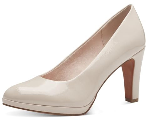 MARCO TOZZI Damen Pumps mit Trichterabsatz Vegan, Cremefarben (Powder Patent), 40 EU