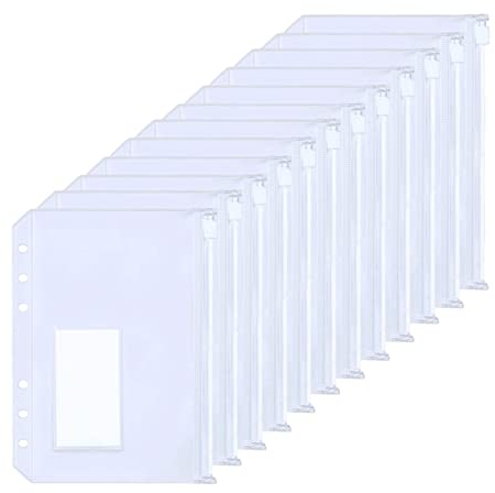 Latex Bindemittel 1. 2 stücke A5 / A6 Größe PVC Binder-Taschen mit Etikettentasche, Bargeldbudget-Reißverschluss Umschläge Beutel for A5 / A6 6- Ring-Notebook-Bindemittel Bindemittel ( Size : A5-12pcs