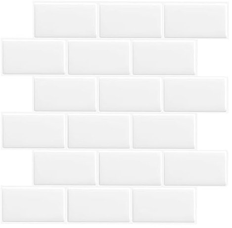 WALPLUS Lot de 20 carreaux muraux adhésifs 3D amovibles pour cuisine, 30 x 15 cm, blanc pur brillant