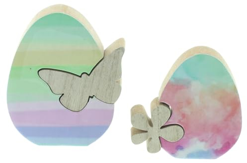 FRANK FLECHTWAREN Ostereier, Bunte Osterdeko Blume & Schmetterling, 2er Set, MDF, beidseitig emailliert Maße: Höhe 11 cm, 14 cm