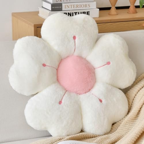 Blumenförmiges Kissen, niedliches dekoratives Wurfkissen mit weichem künstlichem Kaninchenfell für Couch, Bett, Stuhl, Boden, Blumenkissen, Sitzkissen mit Raumdekoration für Schlafzimmer, Wohnzimmer