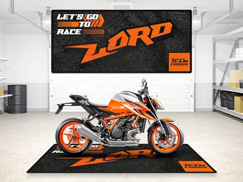 wibeart MPM Motorradmatte für KTM-Motorradmodelle „Lord“, waschbar, rutschfest, öl- und wasserabweisend, Parkgrubenmatte für Garage, Ausstellungsraum, Werkstat | Größe 2: 102 x 47/260 x 120 cm