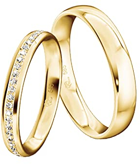 JC Trauringe 585er Gold Paarpreis Poliert I Traumhafte Eheringe I Einzigartige Partnerringe Gelbgold mit Gravur in edler Schatulle I 2 Hochzeitsringe Herrenring & Damenring mit Stein I ICT22