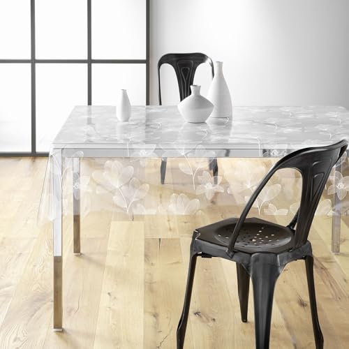 Douceur d'Intérieur, Nappe Cristal Rectangle (140 x 240 cm) Danela Blanc, PVC Imprimé 14 / 100E