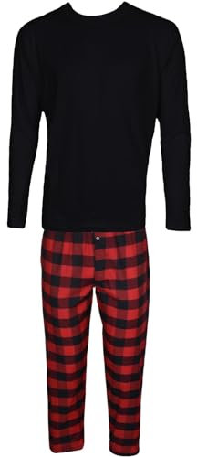 Gaffer Mens Christmas Pyjamas Set Trousers Woven Check Lounge Pants Long Sleeve T Shirts Top Red Black PJ – Long Tshirt XL