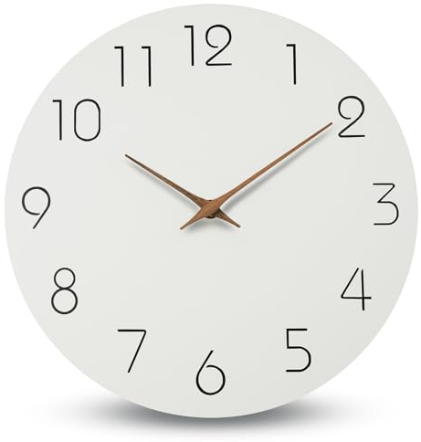 Aolso Holz Wanduhr, Ohne TickgeräUsche Lautlos, Batterie Betriebene Wanduhr, runde Holz-Wanduhr, leicht zu lesen, Wanduhr für Wohnzimmer, Schlafzimmer, Kinderzimmer, Büro, Schule (Weiß, 30 cm)