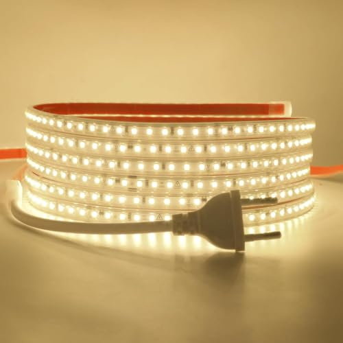 Wisada Anschluss an AC220-240V LED Streifen, 7M 120LEDs/m SMD2835 Flexible Superhell Naturweiß CRI≥90 LED Lichtband, LED Band Lichtschlauch Leiste Kette Selbstklebend mit Stecker für Weihnachten