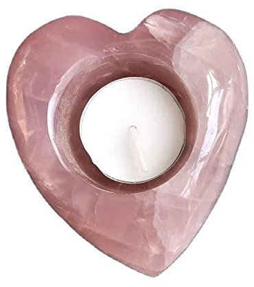 Home Collections Choice of Gifts Natural Crystal Rose Quartz Candle Holder Stone Bowl Carved Heart-Shaped Home Decoration Vibration Stone
