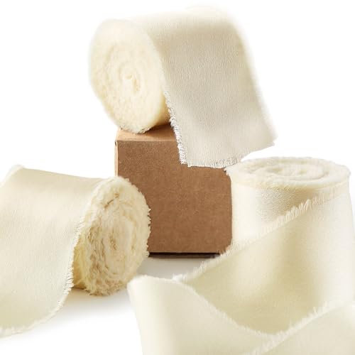 Ligtmor Geschenkband silk ribbon Satinband 3,8cm x 13,5m chiffonband Schleifenband Stoffband Hochzeit Seidenband - Elfenbeinweiß