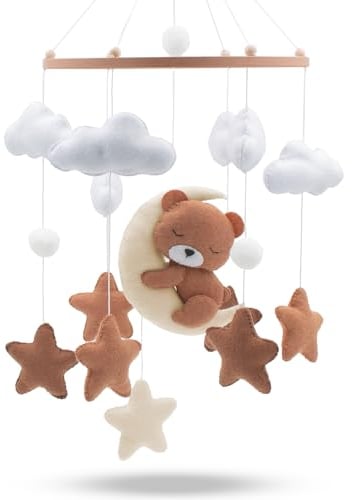 Baby mobile schlummernder Bär – Baby Mobiles mit Holzring und süßen Tierchen – Perfektes Mobile für Babybetten oder als Babyzimmer Deko.