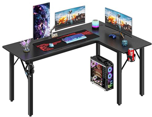 Dripex Gaming Bureau d'angle Table d'ordinateur en Forme de L Bureau Gaming Angle en Forme L avec Tapis de Souris pour Etudier, Jouer et Travailler (Forme L à Droite)