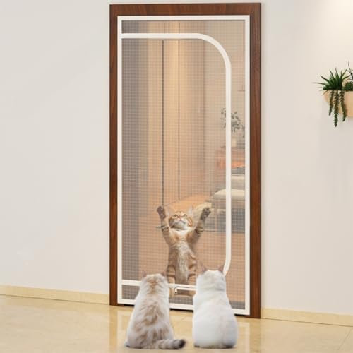 Chaexii Custom Size Cat Screen Door, Proof Insect Fly Mesh, Pets Proof Door Net with Zipper, Prevent Cats from Running Around for Living Room, Bedroom, Kitchen