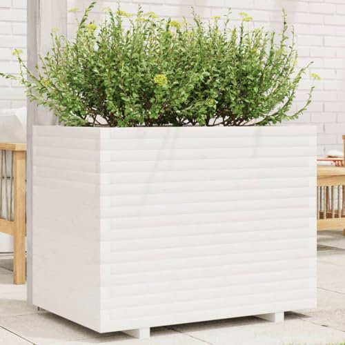 Iiaky Pflanzkübel Weiß 90x60x72,5 cm Blumenkasten Balkon Pflanzschalen FüR Draussen Balkon Pflanzkasten Massivholz Kiefer