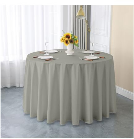 GOEXCPL Einfarbige runde Satin-Tischdecke Verdicken Glatter Stoff Geeignet für Restaurants, Hotels, Hochzeiten und Partys Maschinenwaschbar, Grau, Durchmesser 200 cm
