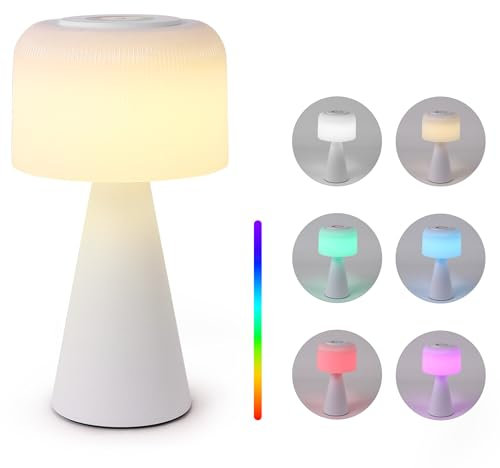 WOWDSGN Lampada da Tavolo a Fungo Ricaricabile - Lampada da Scrivania senza Fili - Infinitamente Dimmerabile 3000K/4000K/5000K/RGB - Batteria 4000mAh - Impermeabile IP44 - Interni/Esterni