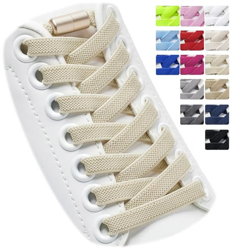 Puzeam 2 Pares de Cordones Elásticos - Cordones Elásticos sin Nudo con Hebilla Metal, Planos, Cordones de Zapatos para Niños, Adultos Beige 120