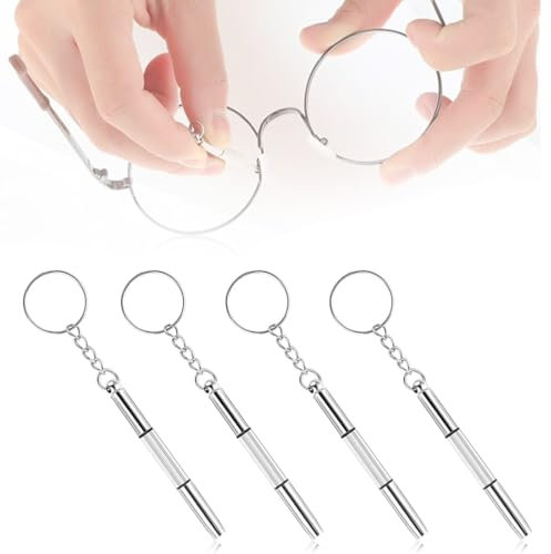 MEXRUMI 4 Pezzi 3 In 1 Cacciavite Per Occhiali Kit Di Riparazione Cacciavite Da Tasca A Doppia Punta Mini Multifunzione Cacciavite Per Occhiali Per Riparazione Occhiali Orologi Gioielleria (Argento)