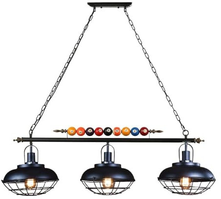 3 Lights Creative Billiard Table Chandelier Vintage Pool Table Pendant Light Industrial Iron W/Pot Lid Glass Lampshade Hanging Lamp for Loft Farmhouse Kitchen Island Bar Gaming Room Living Room lofty