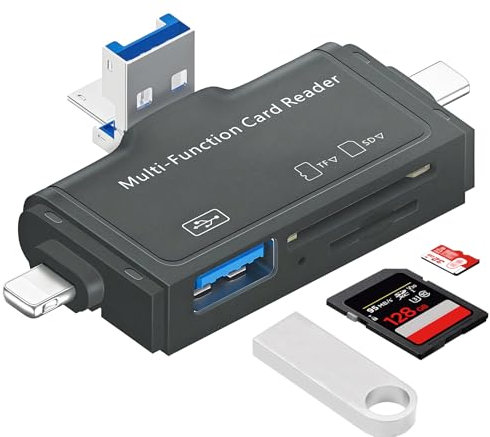 Oblinple 7 en 1 Lector de Tarjeta SD, Lightning Adaptador Micro SD, Micro USB TF Card Reader, Multipuerto Adapter Tarjetas Memoria para iPhone iPad PC Mac Teléfono Móvil Ordenador