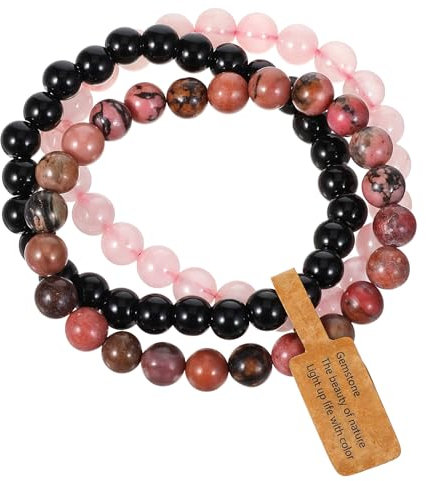 Mabor Naturstein Perlenarmband Damen, 3 Stück 8mm Heilsteine Armband Perlen Unisex Edelstein Armband Damen Perlenarmbänder Elastische Yoga Armbänder Anti Belastungen Armbänder für Freundin Schwester