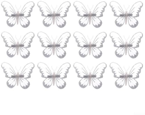 EXTRWORY Colgantes de mariposa para árbol de Navidad, 12 clips de mariposa blanca, colgante de árbol de Navidad, decoración de árbol de Navidad