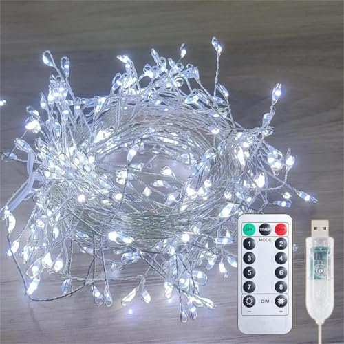 Generic Guirnalda de luces USB en racimo, blanco cálido, alambre de cobre para árbol de Navidad, dormitorio, sala de estar, jardín, patio, 300 m, interior/exterior, LED, 3000 K, no resistente al agua