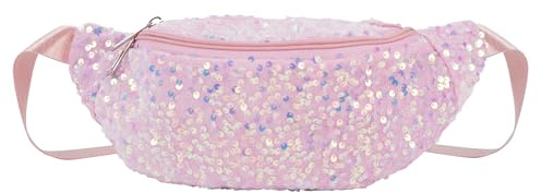 LA HUATE Marsupio da donna con paillettes luccicanti marsupio glitterato cintura fibbia regolabile marsupio lucido marsupio a tracolla borsa a tracolla, rosa, Taglia unica