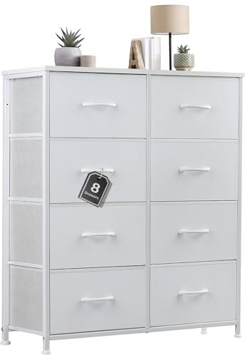 Sweetcrispy Kommode mit Stoff-Schubladen, Sideboard mit 8 Stoff-Schubladen, Schubladenschrank, Organisationsmöbel für Küche, Büro, Flur, TV-Schrank mit Schubladen