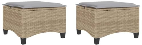 vidaXL Gartenhocker mit Kissen 2 STK. Beige 55x55x36 cm Poly Rattan, Outdoor Hocker, Garten Sitzhocker, Sitzhocker Terrasse, Terrassenhocker