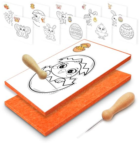 Fettwal Prickelnadel Set Kinder, Prickelset Stickbilder Sticken für Kinder ab 3, mit 2 Prickelnadel 2 Prickelfilz 10 Stickbilder, Verwendung unter Aufsicht der Eltern (ostern)