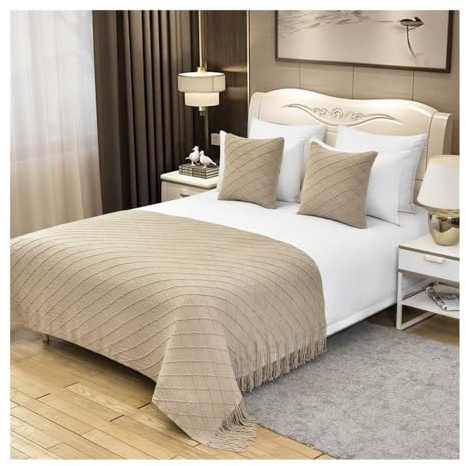 ERQIAO Style européen avec glands, décoration pour la maison, hôtel, drapeau, mariage, chambre (kaki, petit, 127 x 172 cm)