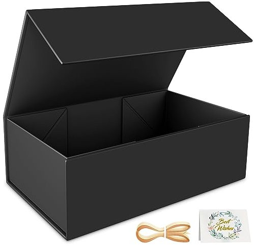 1 Pack Gift Boxes, 30 x 15 x 10 cm Gift Boxes for Presents with Lids Magnetic Closure Rectangle Collapsible for Groomsman Proposal Box, Wedding, Christmas, Halloween, Birthday Gift (Black)