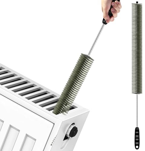 HIAWONTAR Radiator Cleaner Brush, Thin Long 81cm Boar Bristles Radiator Brush with Silicone Grip Handle, Flexible & Bendable Radiator Buddy for Cleaning Duster Inside Vanes and Backside