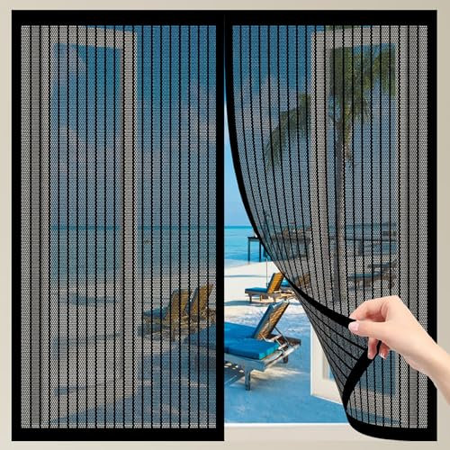 Zanzariera Finestra Magnetica 80 x 140 cm Traspirante Tenda Zanzariere Zanzariera a Maglie Montaggio Semplice, per Balcone e Porta Finestra, Nero