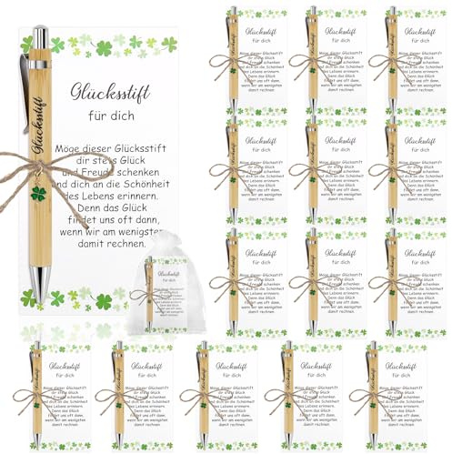 NCTNCX Glücksstift Kugelschreiber 15 Set Viel Erfolg Geschenke Mit glücksstift Kugelschreiber,Dankeskarte,Organzabeutel,Klee-AnhäNger Abschied Kollege Und FüR Mitarbeiter,Lehrer,Et