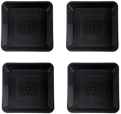 Globellapro 4 Pieces Square Plant Saucers For Pots 10.2cm Black Flower Pot Saucers Drip Trays for Garden/Balcony/Indoor Outdoor
