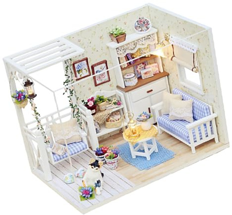 WESIEVYA Katzen Tagebuch Selbstgemacht Miniatur Puppenhaus Bausatz Holzhaus Satz Für Kinder Erwachsene Bastelspielzeug Kreatives Kleiner Selbstgemacht Haus Modell Für Wohnzimmer Und Familienzeit