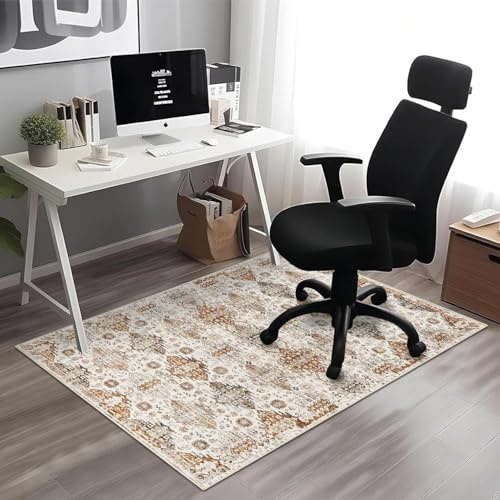 Office Chair Mat for Hardwood Floor 90x120 cm Non Slip Desk Mat for Rolling Chair, Low Pile Computer Gaming Chair Mat Floor Protector Office Easy Glide and Clean, Brown