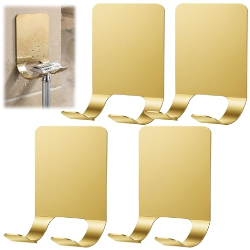 Sorcristy 4 PCS Razor Shower Holder, Gold Adhesive Hook Waterproof Storage Hanger Hooks for Bathroom Kitchen Organization Towels Accessories, Gold Razor Holder for Shower