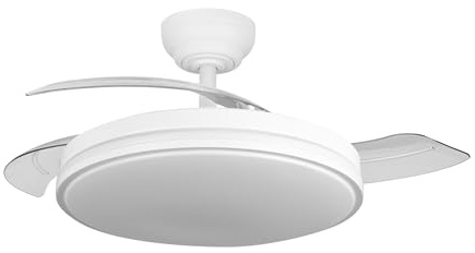 YATEK Rubia Deckenventilator mit Beleuchtung Weiß, Ausziehbare Flügel, Leiser DC-Motor, 60W LED Dimmbar, 6980 Lumen, 6 Geschwindigkeiten, Fernbedienung, Sommer-/Winterbetrieb, Ø 107 cm
