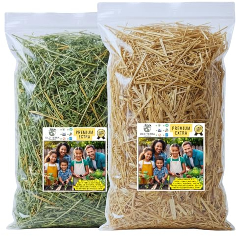 OLD TERRA NATURAL Paja + Alfalfa en Rama Premium 12L Cama 100% Natural para Conejos, Cobayas y Mascotas Sin Polvo Olor Agradable Ideal para Nidos Relleno y Manualidades Comida Animales Roedores